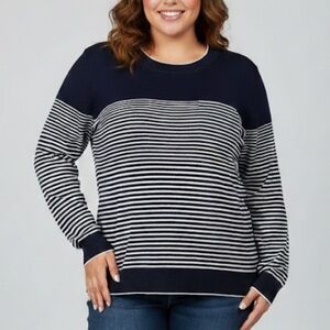 Denver Hayes Blue and White Striped Knit Sweater XL